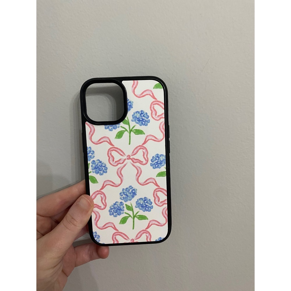 iPhone 15 Case Unisex One Size White Pink Blue Hydrangea Bow Floral Coquette